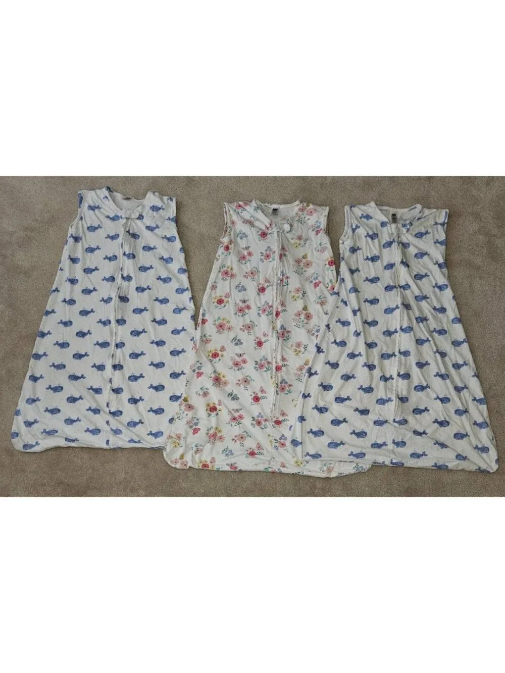 3 Baby Sleep Sack Lot Cotton XL 18-24 Months HB Hudson Baby Blue Whales Flowers